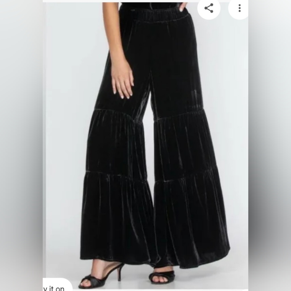 Johnny Was Spark Black Velvet Maxi Tiered Pants